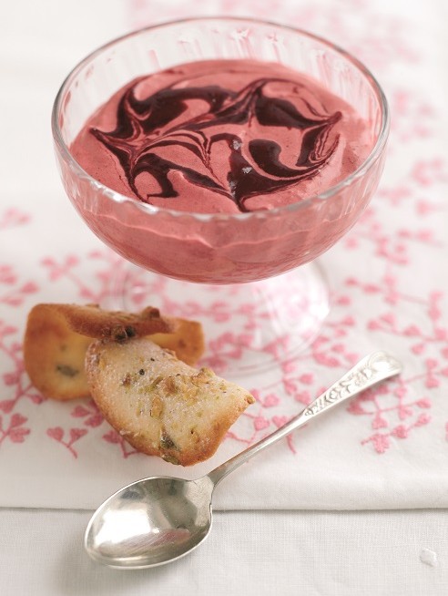 Blackberry fool with tuile biscuits