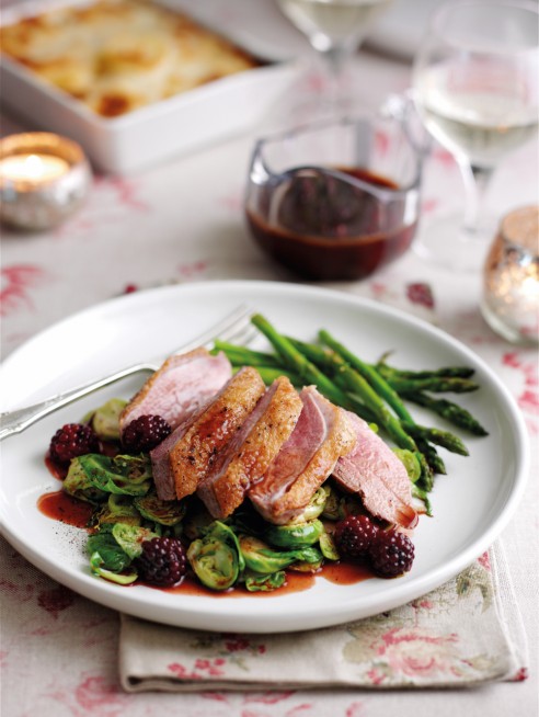 Roasted duck breasts with blackberry and port sauce