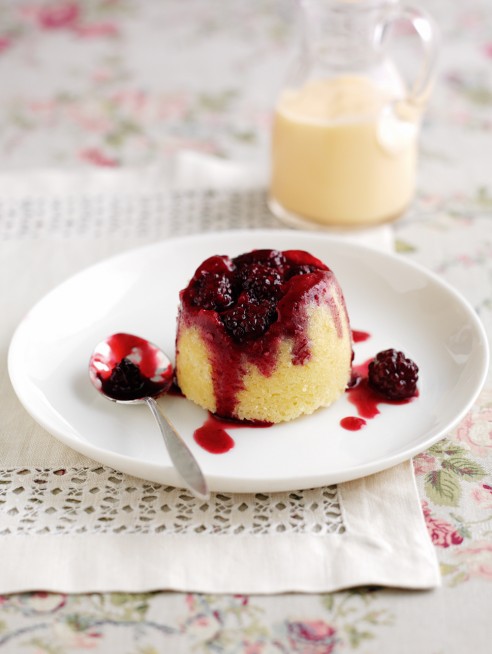 Blackberry and coconut steamed puddings